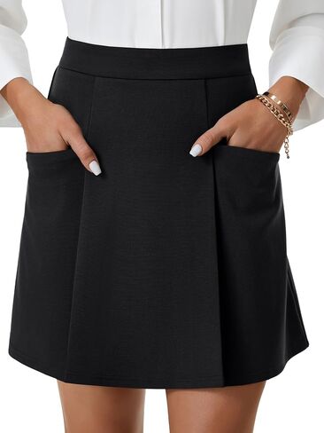 Rooscier Women's Pleated A Line High Waist Back Zipper Basic Mini Skirts with Pockets in Saudi Arabia