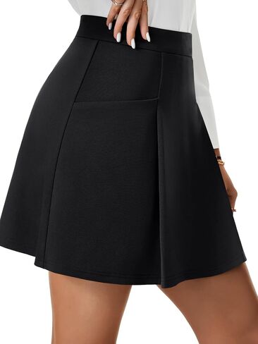 Rooscier Women's Pleated A Line High Waist Back Zipper Basic Mini Skirts with Pockets in Saudi Arabia