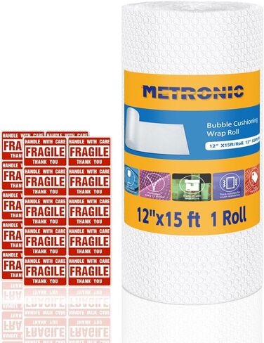 Metronic Bubble Cushioning Wrap 2 Pack 12 Inch x 72ft Total, Dense Bubble Packing Air Wrap Clear Bubble Packing Roll for Shipping and Moving Supplies, Perforated Every 12" in Saudi Arabia