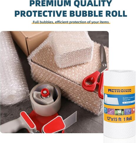 Metronic Bubble Cushioning Wrap 2 Pack 12 Inch x 72ft Total, Dense Bubble Packing Air Wrap Clear Bubble Packing Roll for Shipping and Moving Supplies, Perforated Every 12" in Saudi Arabia