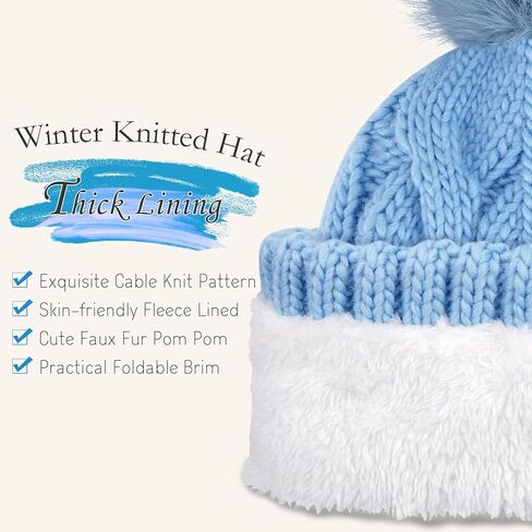 FZ FANTASTIC ZONE Womens Pom Pom Winter Hat Warm Cable Knit Beanie Hats for Women Skull Cap with Thick Fleece Lined Gifts in Saudi Arabia
