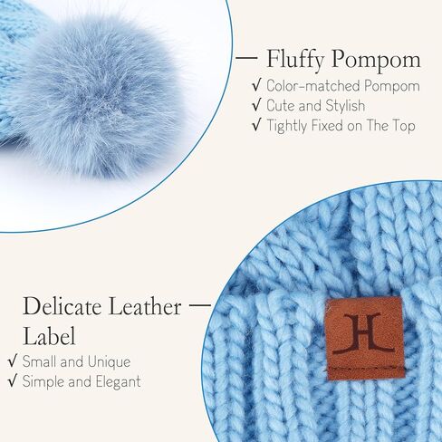 FZ FANTASTIC ZONE Womens Pom Pom Winter Hat Warm Cable Knit Beanie Hats for Women Skull Cap with Thick Fleece Lined Gifts in Saudi Arabia