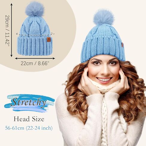 FZ FANTASTIC ZONE Womens Pom Pom Winter Hat Warm Cable Knit Beanie Hats for Women Skull Cap with Thick Fleece Lined Gifts in Saudi Arabia