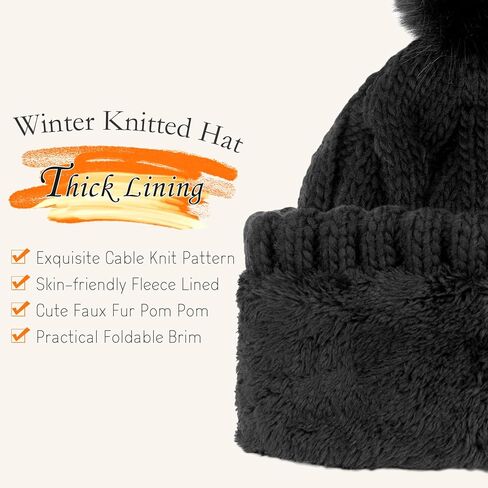 FZ FANTASTIC ZONE Womens Pom Pom Winter Hat Warm Cable Knit Beanie Hats for Women Skull Cap with Thick Fleece Lined Gifts in Saudi Arabia