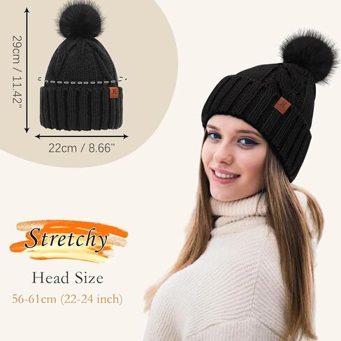 FZ FANTASTIC ZONE Womens Pom Pom Winter Hat Warm Cable Knit Beanie Hats for Women Skull Cap with Thick Fleece Lined Gifts in Saudi Arabia