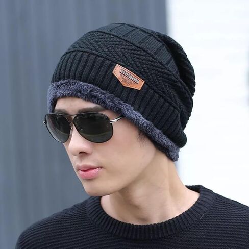 Winter Outdoor Windproof Hat, Warm Knitted Cap Fleece Lining Caps, Snow Skiing Hat for Men Women in Saudi Arabia
