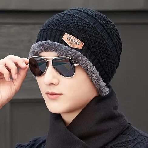 Winter Outdoor Windproof Hat, Warm Knitted Cap Fleece Lining Caps, Snow Skiing Hat for Men Women in Saudi Arabia