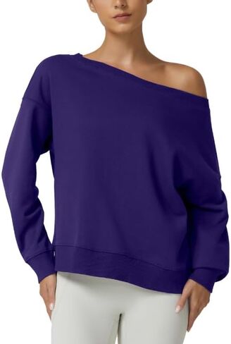 QINSEN Womens Oversized Sweatshirt Long Sleeve Off The Shoulder Pullover Casual Comfy Hoodie Fashion Outfits in Kuwait