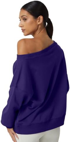QINSEN Womens Oversized Sweatshirt Long Sleeve Off The Shoulder Pullover Casual Comfy Hoodie Fashion Outfits in Kuwait