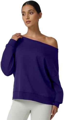 QINSEN Womens Oversized Sweatshirt Long Sleeve Off The Shoulder Pullover Casual Comfy Hoodie Fashion Outfits in Kuwait