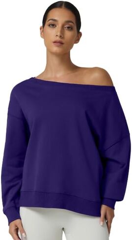 QINSEN Womens Oversized Sweatshirt Long Sleeve Off The Shoulder Pullover Casual Comfy Hoodie Fashion Outfits in Kuwait