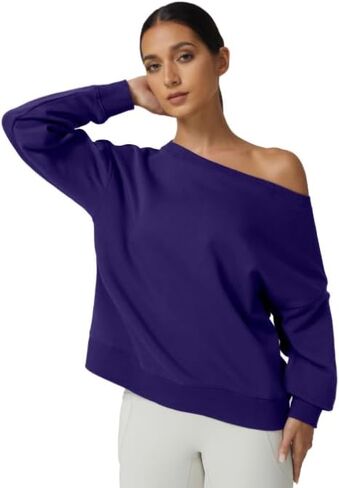 QINSEN Womens Oversized Sweatshirt Long Sleeve Off The Shoulder Pullover Casual Comfy Hoodie Fashion Outfits in Kuwait