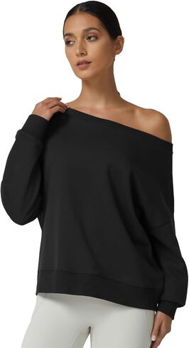 QINSEN Womens Oversized Sweatshirt Long Sleeve Off The Shoulder Pullover Casual Comfy Hoodie Fashion Outfits in Kuwait