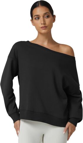 QINSEN Womens Oversized Sweatshirt Long Sleeve Off The Shoulder Pullover Casual Comfy Hoodie Fashion Outfits in Kuwait