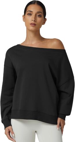 QINSEN Womens Oversized Sweatshirt Long Sleeve Off The Shoulder Pullover Casual Comfy Hoodie Fashion Outfits in Kuwait