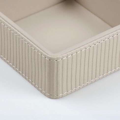 PU Leather Valet Tray, Decorative Trinket Vanity Desk Drawer Organizer Tray, Perfume Dish Catch All Bowl for Keys, Nightstand Drawer Organizer Women Men with 4 Compartments (Beige) in Saudi Arabia