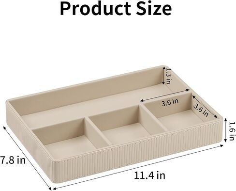 PU Leather Valet Tray, Decorative Trinket Vanity Desk Drawer Organizer Tray, Perfume Dish Catch All Bowl for Keys, Nightstand Drawer Organizer Women Men with 4 Compartments (Beige) in Saudi Arabia