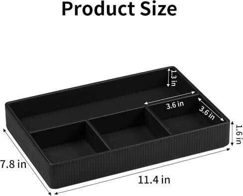PU Leather Valet Tray, Decorative Trinket Vanity Desk Drawer Organizer Tray, Perfume Dish Catch All Bowl for Keys, Nightstand Drawer Organizer Women Men with 4 Compartments (Beige) in Saudi Arabia