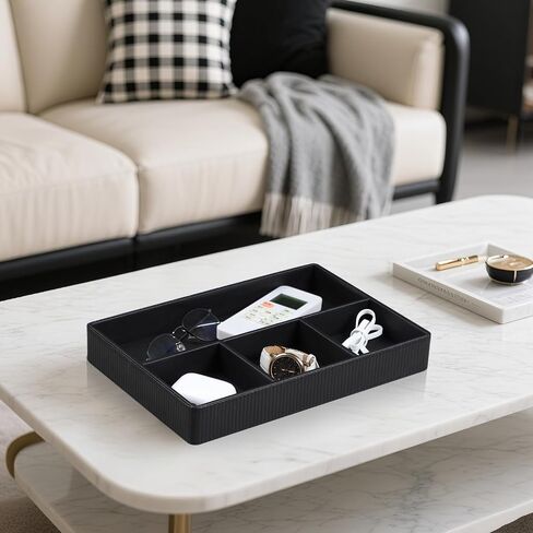 PU Leather Valet Tray, Decorative Trinket Vanity Desk Drawer Organizer Tray, Perfume Dish Catch All Bowl for Keys, Nightstand Drawer Organizer Women Men with 4 Compartments (Beige) in Saudi Arabia