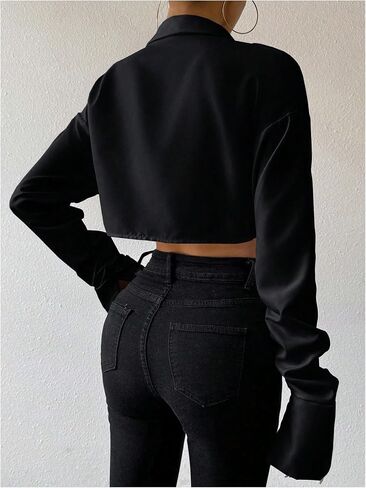 GORGLITTER Women's Cropped Button Down Shirts Long Sleeve Collared Crop Tops Office Work Business Outfits in Saudi Arabia