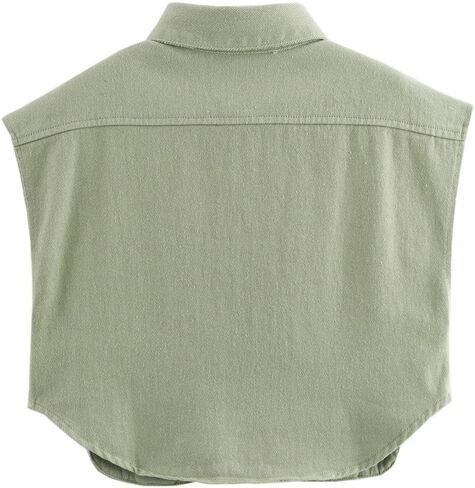 Hotmiss Womens Cropped Button Down Shirt Summer Collared Sleeveless Loose Denim Top with Pockets in Saudi Arabia