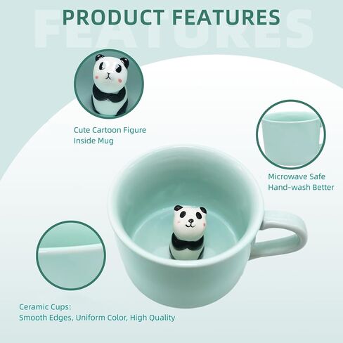 ZaH 3D Mug Animal Inside Cup Cartoon Ceramics Figurine Teacup for Boys Girls Kids Women Men Coffee Mug (8 oz Panda) in Kuwait
