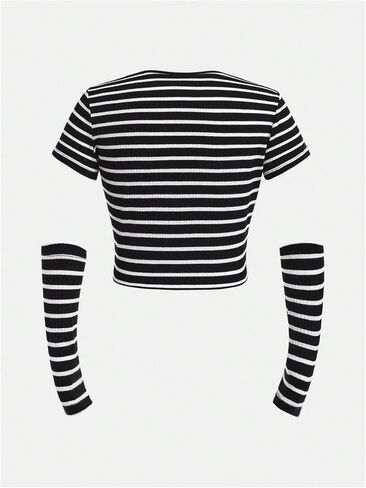 SOLY HUX Girl's Striped T Shirt Star Graphic Tees Short Sleeve Slim Fitted Y2k Summer Crop Tops with Arm Sleeves in Saudi Arabia
