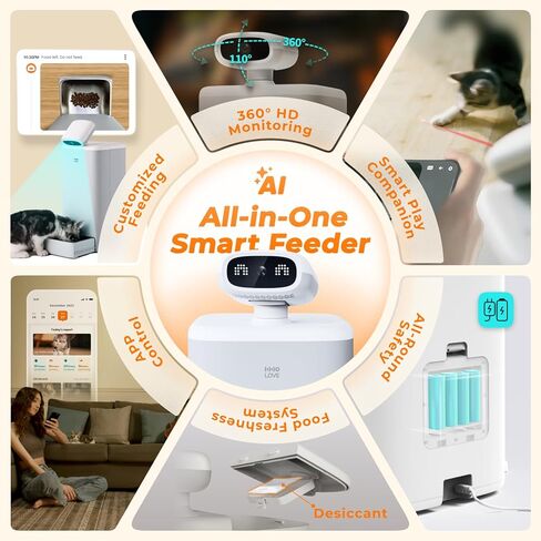 Automatic Cat Feeder with Camera, 2k HD Video Night Vision, 5G Pet Feeder with 2-Way Audio, Cat Food Dispenser with Low Food Alert and Blockage Sensor, Non-Subscription Version in Kuwait