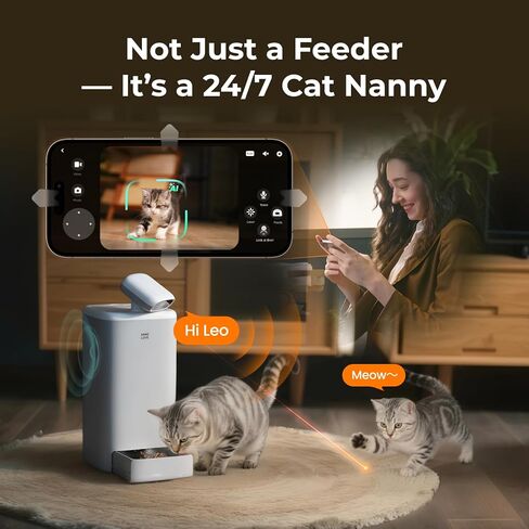 Automatic Cat Feeder with Camera, 2k HD Video Night Vision, 5G Pet Feeder with 2-Way Audio, Cat Food Dispenser with Low Food Alert and Blockage Sensor, Non-Subscription Version in Kuwait