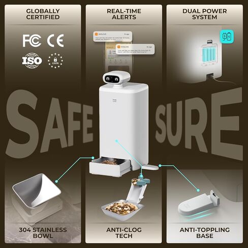 Automatic Cat Feeder with Camera, 2k HD Video Night Vision, 5G Pet Feeder with 2-Way Audio, Cat Food Dispenser with Low Food Alert and Blockage Sensor, Non-Subscription Version in Kuwait