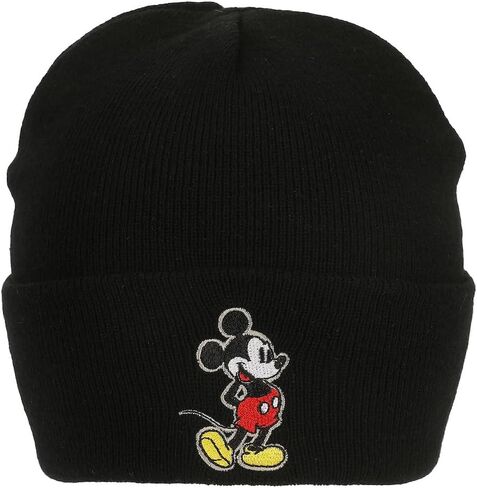 Mickey Mouse Mickey Embroidery Black Acrylic Knit Standard Cuff Beanie in Saudi Arabia