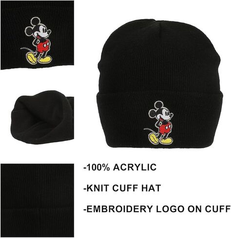 Mickey Mouse Mickey Embroidery Black Acrylic Knit Standard Cuff Beanie in Saudi Arabia