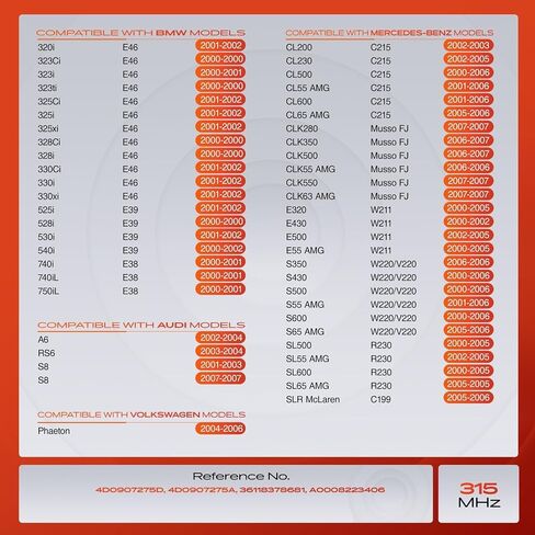 مستشعر مراقبة ضغط الإطارات TPMS مبرمج مسبقًا 4 قطع من A-Premium - متوافق مع BMW وMercedes-Benz وAudi والمزيد - 320i، 325xi، 525i، 540i، 740i، CL200، CL500، CLK500، E430، S500-315MHz in Saudi Arabia