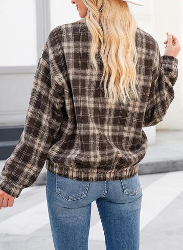 Dokotoo Womens Flannel Plaid Shacket Jackets Corduroy Collar Long Sleeve Button Down Fleece Jackets Warm Coat in Saudi Arabia