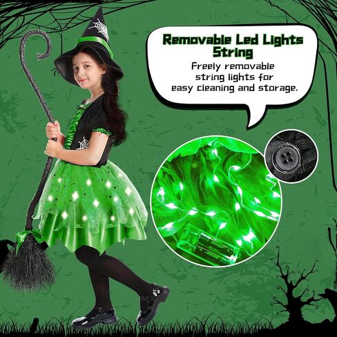 Halloween Witch Costume for Girls, Light Up Witch Dress with Hat and Broom, Toddler Costumes for Role-Play Party in Saudi Arabia