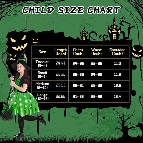 Halloween Witch Costume for Girls, Light Up Witch Dress with Hat and Broom, Toddler Costumes for Role-Play Party in Saudi Arabia