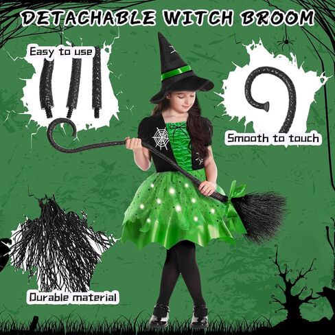 Halloween Witch Costume for Girls, Light Up Witch Dress with Hat and Broom, Toddler Costumes for Role-Play Party in Saudi Arabia