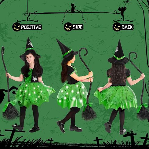 Halloween Witch Costume for Girls, Light Up Witch Dress with Hat and Broom, Toddler Costumes for Role-Play Party in Saudi Arabia