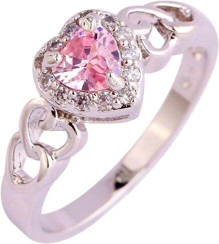 925 Sterling Silver Plated Heart Shaped Simulated Pink Topaz Halo Engagement Ring for Women in Kuwait