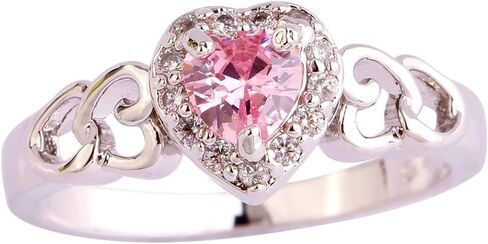 925 Sterling Silver Plated Heart Shaped Simulated Pink Topaz Halo Engagement Ring for Women in Kuwait