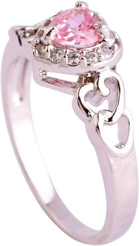 925 Sterling Silver Plated Heart Shaped Simulated Pink Topaz Halo Engagement Ring for Women in Kuwait