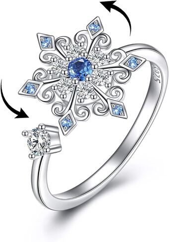 AOBOCO Sunflower Ring for Women Sterling Silver Moon Sisters Snowflake Spinner Rings Fidget Open Adjustable Black Rose Ring Birthday Mothers Day Christmas Jewelry Gifts for Mom Friends in Saudi Arabia