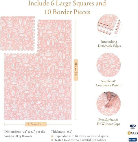 Premium Exercise & Baby Foam Play Mats - Stylish & Large Non-Toxic Puzzle Floor Mat - 6 Tiles - Spacious 6ft x 4ft - Peel-Resistant Reinforced Ver. - Soft, Thick, Waterproof - Tranquil Gray in Kuwait