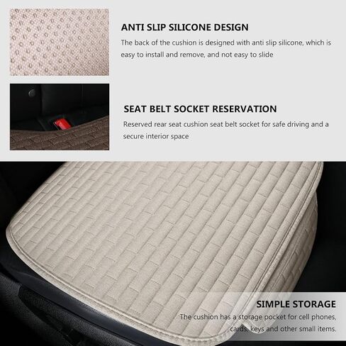 Car Seat Cover for Rear Seats, Comfortable Linen Seats Cushion Pad Mat with Storage Pockets, Anti-Slip Breathable Bottom Long Rear Seat Cover Protector for SUV Truck Van (Black) in Saudi Arabia