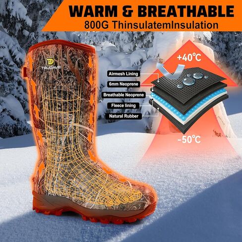 أحذية صيد 6 مم للرجال، أحذية مطاطية معزولة مقاومة للماء، توفر الدفء والحماية للصيد في الهواء الطلق (معزولة 800 جرام) in Kuwait