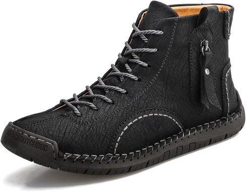 Mens Casual Leather Shoes Ankle Chukka Boots Lace-Up Black Hiking Boots with Fur Lining/Leather Lining Walking Work Driving for All Seasons in Saudi Arabia