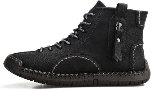 Mens Casual Leather Shoes Ankle Chukka Boots Lace-Up Black Hiking Boots with Fur Lining/Leather Lining Walking Work Driving for All Seasons in Saudi Arabia