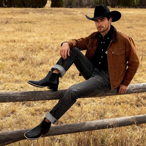 Cowboy Boots For Men Square Toe Ankle Western Boots Retro Slip On Chelsea Boot Casual Dress Boot in Kuwait
