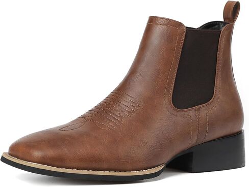 Cowboy Boots For Men Square Toe Ankle Western Boots Retro Slip On Chelsea Boot Casual Dress Boot in Kuwait