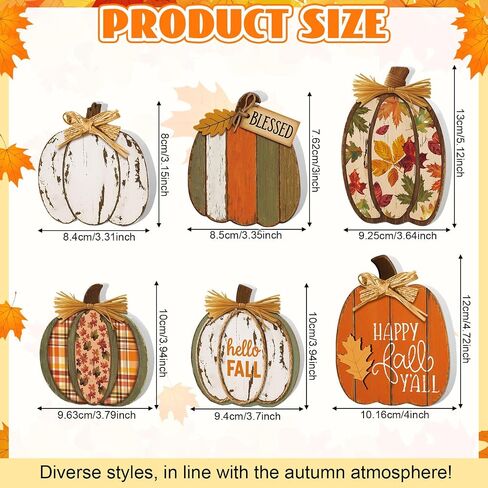 Leinuosen 6 Pcs Fall Pumpkin Decor Pumpkin Wooden Block Sign Fall Tiered Tray Decor for Home Autumn Table Centerpieces Decorations for Thanksgiving Harvest Table Mantel Shelf in Saudi Arabia